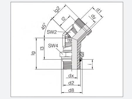 带锁紧螺母的45°弯通可调向管接头